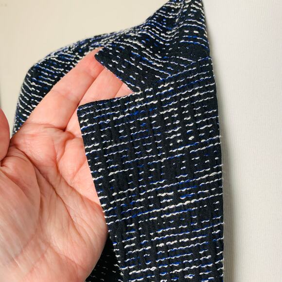Cabi Size 4 Women's Tweed Blazer Jacket Black White Blue Zip Front Career Preppy - Picture 8 of 11